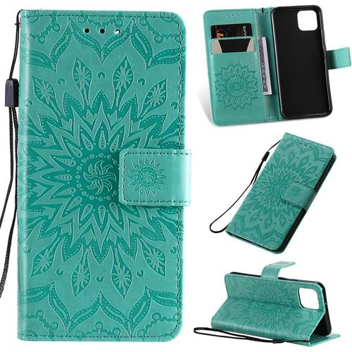 Étui Pour Google Pixel 4 5 7 Pouces Pu Magnétique Pochette Cuir Housse Tournesol Gaufrage Design Stent Fonction Rabattable Vert