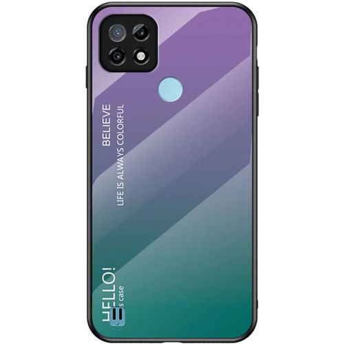 Coque Pour Oppo Realme C21,Miroir Effet Citation Modèle Pente Violet 9h Tempéré Verre Arrière Protecteur Cas Avec Silicone Cadre Mince Difficile Housse Etui