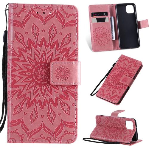 Étui Pour Google Pixel 4 5 7 Pouces Pu Magnétique Pochette Cuir Housse Tournesol Gaufrage Design Stent Fonction Rabattable Rose