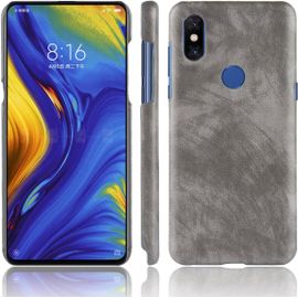 Coque Pour Xiaomi Mi Mix 3 6,39 Pouces Mince Pu Cover Étui De Protection Pc Dur Housse Arrière Rigide Case Litchi Motif Gris