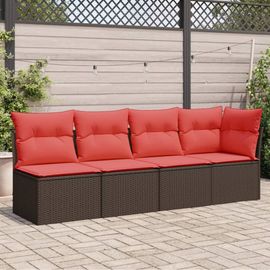 Vidaxl Canapé De Jardin Avec Coussins 4 Places Marron Résine Tressée