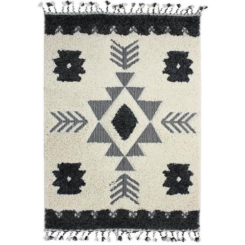 BERBÈRE TRIBAL LIGNES - Tapis à reliefs lignes crème et gris 120x170