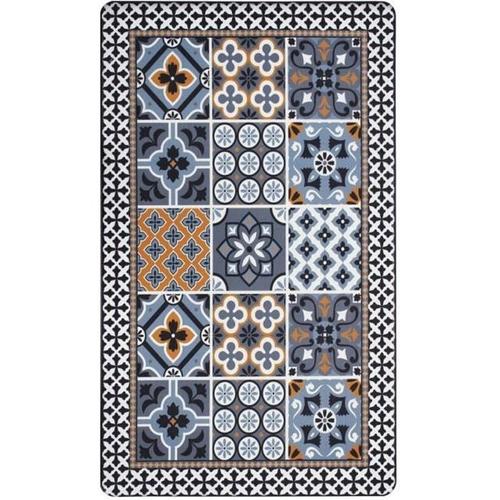 AZULEJOS - Tapis de cuisine imprimé carreaux de ciment bleu foncé 45x75