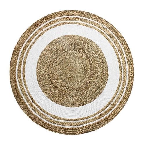 Funny Jute - Tapis Salon Ou Chambre En Jute Naturel Rond Diamètre 90 Cm Ø - Blanc
