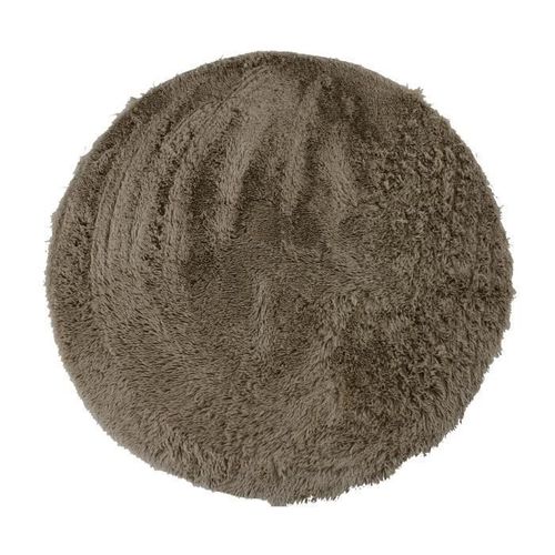 Tapis de Salon ou Chambre Shaggy - Neo Yoga- Tapis Rond Lavable à Base Fine en Microfibre Poils Longs Extra Doux Taupe Ø 160 cm