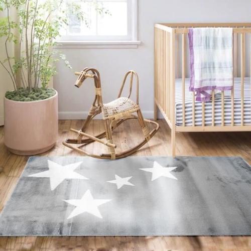 STARS Tapis enfant - 80 x 150 cm - Polypropylène - Gris clair