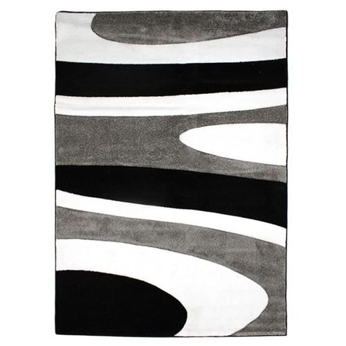 SIENNA - Tapis salon moderne imprimé courbes abstraites 160 x 230 cm Gris/Noir