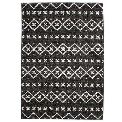 ASMA - Tapis style Berbère à poils longs motifs ethniques en polypropylène 133 x 190 cm Noir