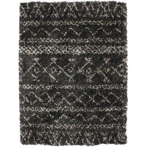 ASMA - Tapis style Berbère à poils longs motifs tribal en polypropylène 133 x 190 cm Noir et Blanc