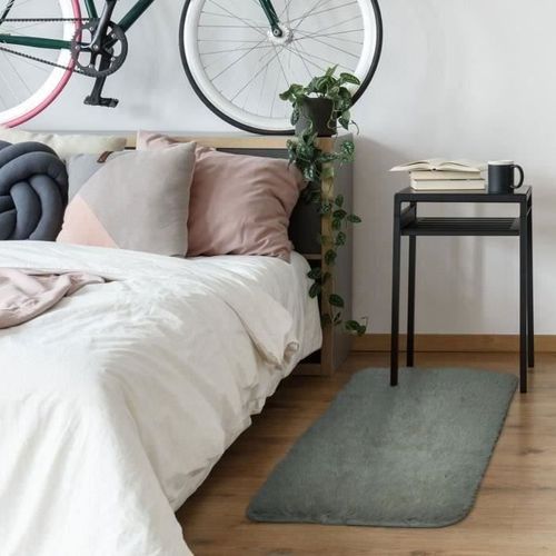 Tapis de Salon ou Chambre Shaggy - Neo Yoga- Tapis Lavable à Base Fine en Microfibre Poils Longs Extra Doux Gris Clair 60 x 90 cm