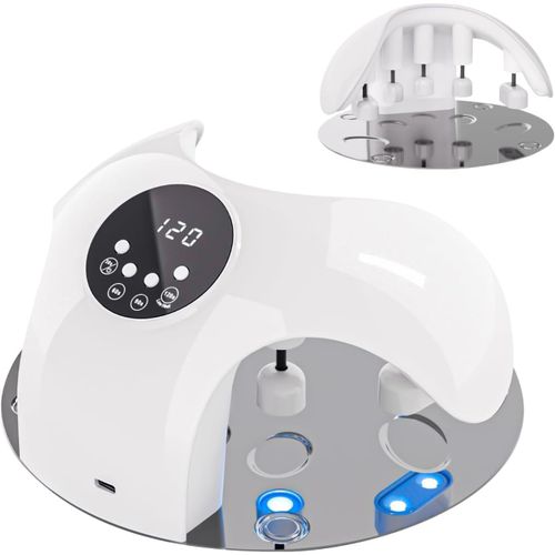 Lampe Uv Ongles Gel,Professional Automatic Dryer, 48w Lampe Uv Led Sèche Ongles Rapide Avec 4 Minuteries¿ 30s/60s/90s/120s, 5 Têtes Lumineuses Orientables Individuellement, Blanc 