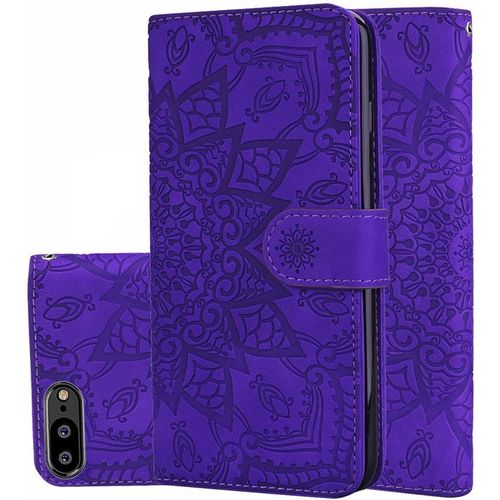 Étui Pour Huawei Y6 Pro 2018 5,7 Pouces Pu Cuir Couverture Magnétique Portefeuille Protection Housse Motif Mandala Stent Fonction Flip Cuir Pour Huawei Y6 Pro 2018 Violet
