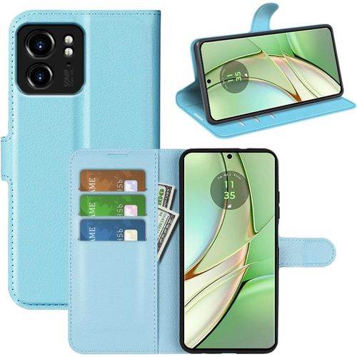 Étui Pour Motorola Edge 40 6,55 Pouces Pu Cuir Couverture Magnétique Portefeuille Protection Housse Motif Litchi Stent Fonction Flip Cuir Blau