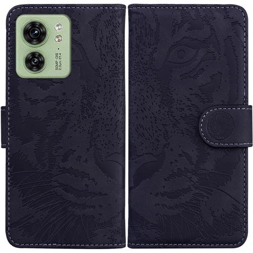 Étui Pour Motorola Edge 40 6,55 Pouces Pu Magnétique Pochette Cuir Housse Tigre Impression Rabattable Case Stent Fonction Cover Noir