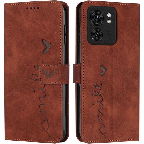 Étui Pour Motorola Edge 40 6,55 Pouces Pu Cuir Couverture Magnétique Portefeuille Protection Housse Avec Supports Flip Case Sourires Amour Marron