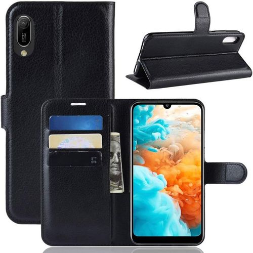 Étui Pour Huawei Y6 Pro/Y6 Prime 2019 6 09 Pouces Pu Cuir Couverture Magnétique Portefeuille Protection Housse Motif Litchi Stent Fonction Flip Cuir Noir