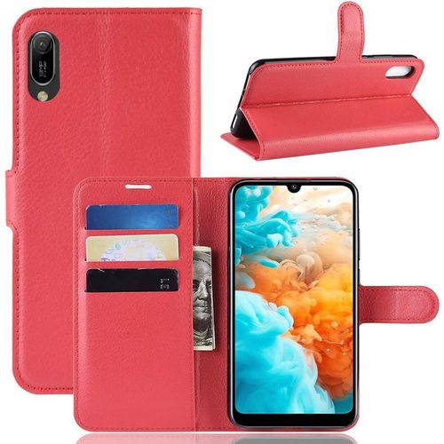 Étui Pour Huawei Y6 Pro/Y6 Prime 2019 6 09 Pouces Pu Cuir Couverture Magnétique Portefeuille Protection Housse Motif Litchi Stent Fonction Flip Cuir Rouge