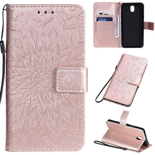 Étui Pour Lg K30/Lm X320e 5 45 Pouces Pu Magnétique Pochette Cuir Housse Tournesol Gaufrage Design Stent Fonction Rabattable Or Rose