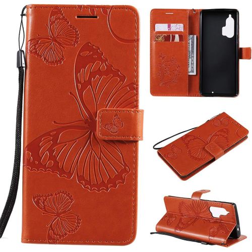 Étui Pour Motorola Edge+6 67 Pouces Pu Cuir Couverture Magnétique Housse Conception En Relief De Papillon Stent Fonction Flip Cuir Orange