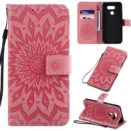 Étui Pour Lg K40s/Lm X430e 6 1 Pouces Pu Magnétique Pochette Cuir Housse Tournesol Gaufrage Design Stent Fonction Rabattable Rose