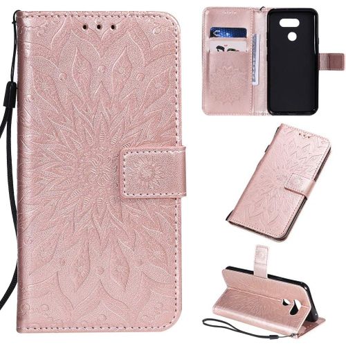 Étui Pour Lg K40s/Lm X430e 6 1 Pouces Pu Magnétique Pochette Cuir Housse Tournesol Gaufrage Design Stent Fonction Rabattable Or Rose