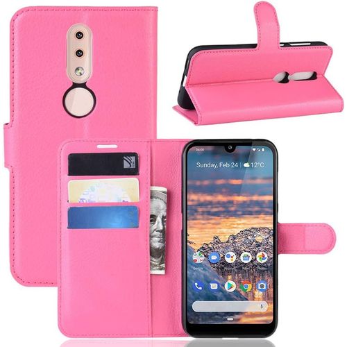 Étui Pour Nokia 4.2 5 71 Pouces Pu Cuir Couverture Magnétique Portefeuille Protection Housse Motif Litchi Stent Fonction Flip Cuir Pour Nokia 4.2 Rose Rouge