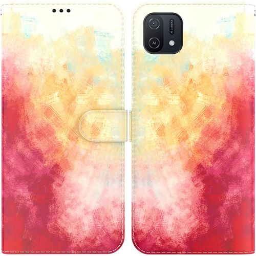 Étui Pour Oppo A16k 6 52 Pouces Pu Magnétique Pochette Cuir Housse Aquarelle Impression Rabattable Case Stent Fonction Cover Rouge