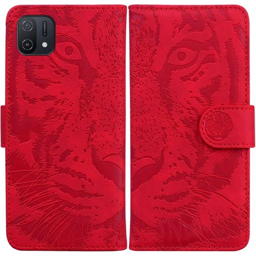 Étui Pour Oppo A16k 6 52 Pouces Pu Magnétique Pochette Cuir Housse Tigre Impression Rabattable Case Stent Fonction Cover Rouge