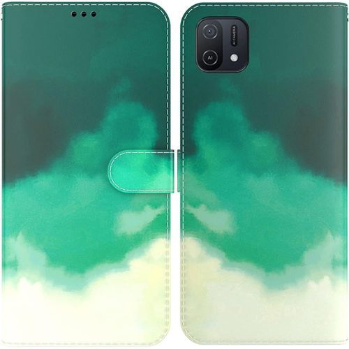Étui Pour Oppo A16k 6 52 Pouces Pu Magnétique Pochette Cuir Housse Aquarelle Impression Rabattable Case Stent Fonction Cover Vert