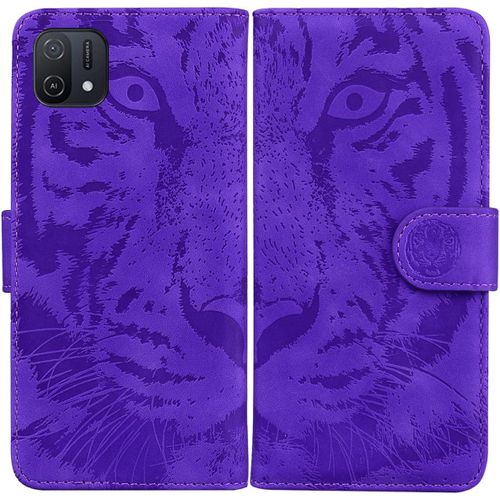 Étui Pour Oppo A16k 6 52 Pouces Pu Magnétique Pochette Cuir Housse Tigre Impression Rabattable Case Stent Fonction Cover Pourpre