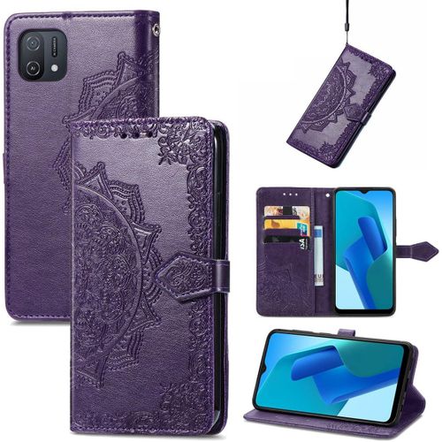 Étui Pour Oppo A16k 6 52 Pouces Pu Magnétique Pochette Cuir Housse Charmant Mandala Gaufrage Design Stent Fonction Rabattable Pourpre