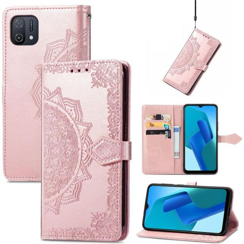 Étui Pour Oppo A16k 6 52 Pouces Pu Magnétique Pochette Cuir Housse Charmant Mandala Gaufrage Design Stent Fonction Rabattable Or Rose