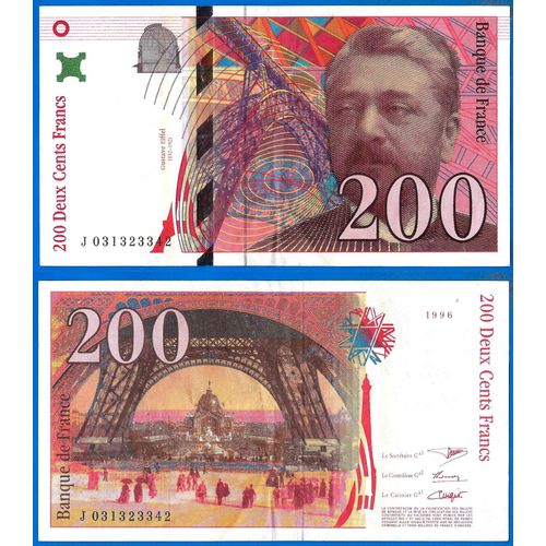 France 200 Francs 1996 Serie J Gustave Eiffel Tour Billet Franc