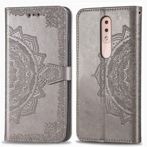 Étui Pour Nokia 4.2 5 71 Zoll Pu Magnétique Pochette Cuir Housse Charmant Mandala Gaufrage Design Stent Fonction Rabattable Gris