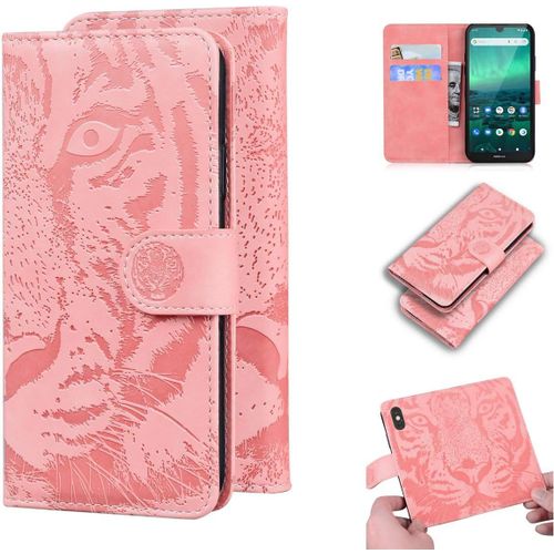 Étui Pour Nokia 1.3 5 71 Pouces Pu Magnétique Pochette Cuir Housse Tigre Impression Rabattable Case Stent Fonction Rose