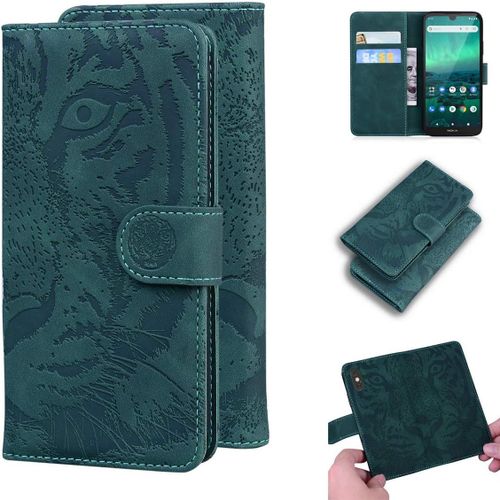 Étui Pour Nokia 1.3 5 71 Pouces Pu Magnétique Pochette Cuir Housse Tigre Impression Rabattable Case Stent Fonction Vert