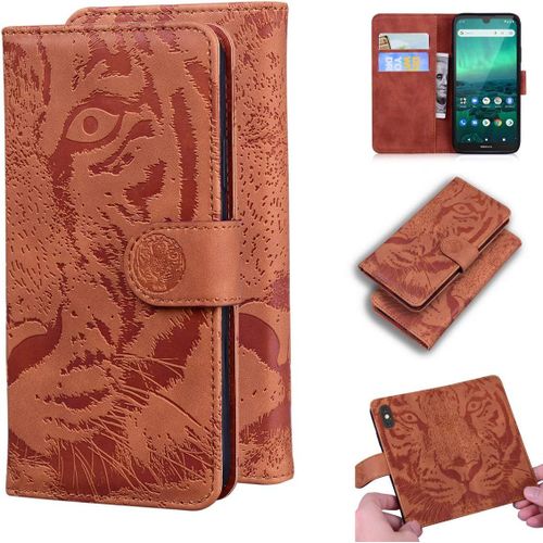 Étui Pour Nokia 1.3 5 71 Pouces Pu Magnétique Pochette Cuir Housse Tigre Impression Rabattable Case Stent Fonction Marron