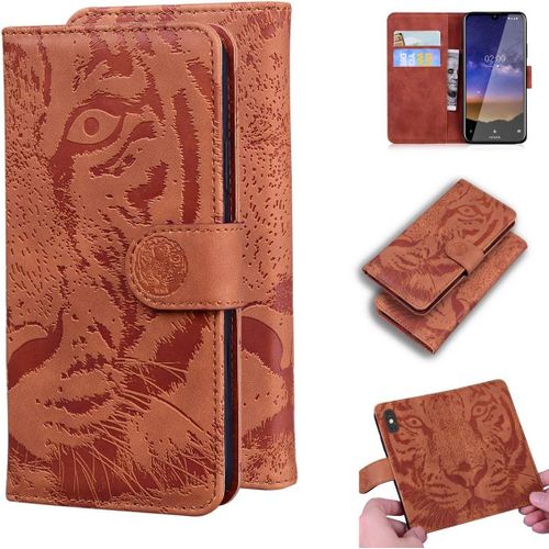 Étui Pour Nokia 2.2 5 71 Pouces Pu Magnétique Pochette Cuir Housse Tigre Impression Rabattable Case Stent Fonction Marron