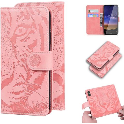 Étui Pour Nokia 2.2 5 71 Pouces Pu Magnétique Pochette Cuir Housse Tigre Impression Rabattable Case Stent Fonction Rose