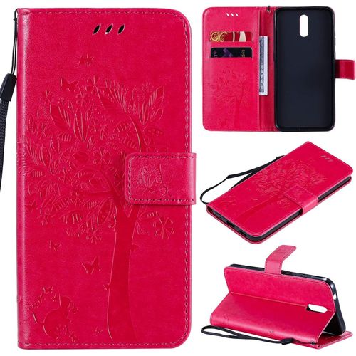 Étui Pour Nokia 2.3 6 2 Pouces Pu Cuir Couverture Magnétique Housse Motif De Chat Et D'arbre Stent Fonction Coque Flip Rose