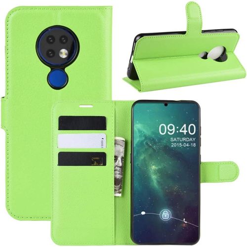Étui Pour Nokia 6.2 6 3 Pouces Pu Cuir Couverture Magnétique Portefeuille Protection Housse Motif Litchi Stent Fonction Flip Cuir Vert