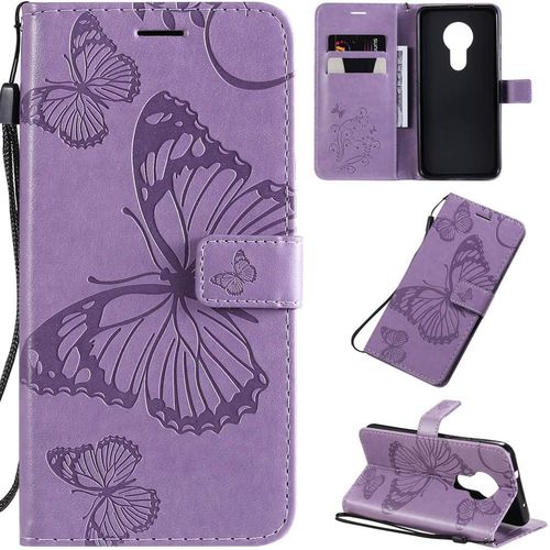 Étui Pour Nokia 6.2/Nokia 7.2 6 53 Pouces Pu Cuir Couverture Magnétique Housse Conception En Relief De Papillon Stent Fonction Flip Cuir Violet