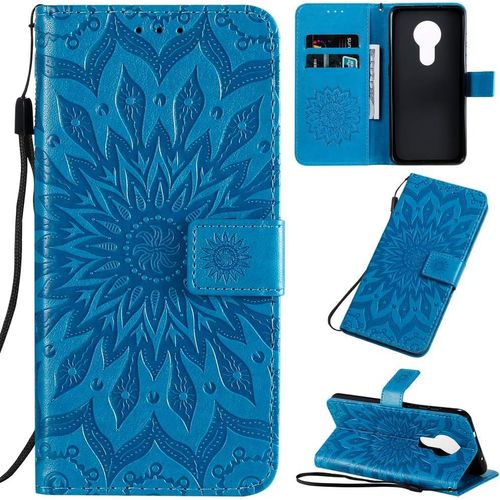 Étui Pour Nokia 6.2/Nokia 7.2 6 53 Pouces Pu Magnétique Pochette Cuir Housse Tournesol Gaufrage Design Stent Fonction Rabattable Bleu