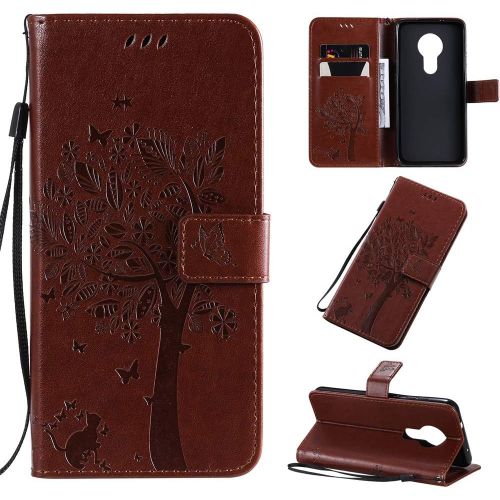 Étui Pour Nokia 6.2/Nokia 7.2 6 53 Pouces Pu Cuir Couverture Magnétique Housse Motif De Chat Et D'arbre Stent Fonction Coque Flip Marron