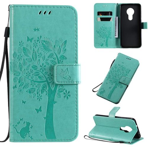 Étui Pour Nokia 6.2/Nokia 7.2 6 53 Pouces Pu Cuir Couverture Magnétique Housse Motif De Chat Et D'arbre Stent Fonction Coque Flip Vert