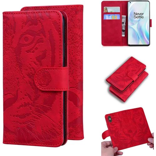 Étui Pour Oneplus 8 6,55 Pouces Pu Magnétique Pochette Cuir Housse Tigre Impression Rabattable Case Stent Fonction Rouge