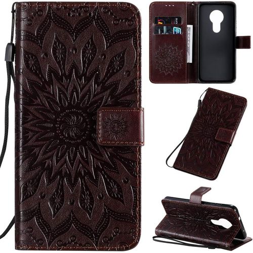 Étui Pour Nokia 6.2/Nokia 7.2 6 53 Pouces Pu Magnétique Pochette Cuir Housse Tournesol Gaufrage Design Stent Fonction Rabattable Marron