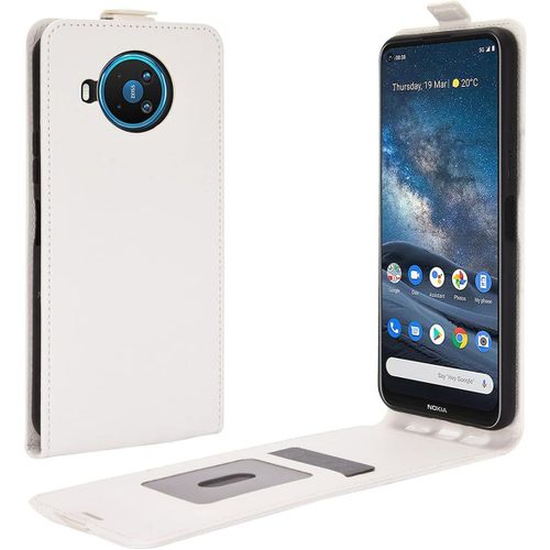 Étui Pour Nokia 8.3 6 81 Pouces Pu Cuir Magnétique Portefeuille Conventure En Cuir Up Down Design Fonction Stent Housse Flip Cuir Blanc
