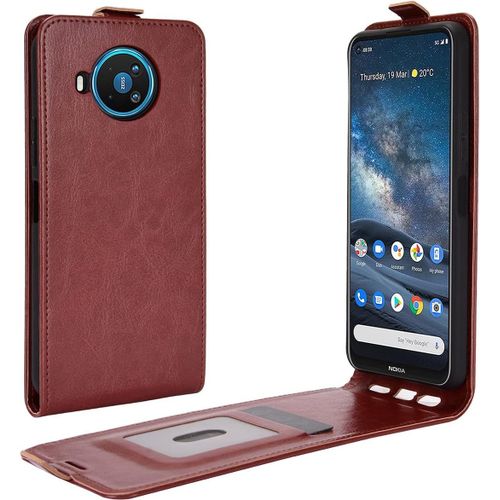 Étui Pour Nokia 8.3 6 81 Pouces Pu Cuir Magnétique Portefeuille Conventure En Cuir Up Down Design Fonction Stent Housse Flip Cuir Brown