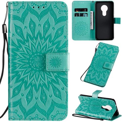 Étui Pour Nokia 6.2/Nokia 7.2 6 53 Pouces Pu Magnétique Pochette Cuir Housse Tournesol Gaufrage Design Stent Fonction Rabattable Vert